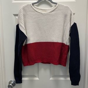 L.A. Hearts Medium Red, White, and Blue Color Block Scoop Neck Sweater